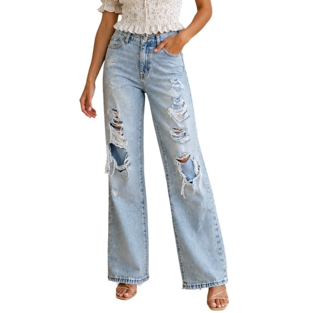 Aeropostale‎ Skater Jeans Womens 00 Light Wash Distressed High Rise Straight Leg